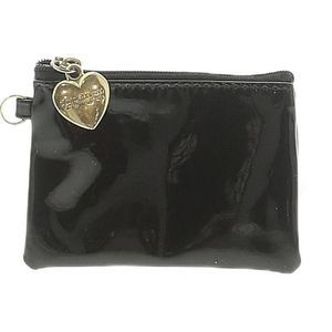 Juicy Couture Black Shiny Coin Purse Wristlet W/Golden Heart 4.25" L, 1" D, 3" H